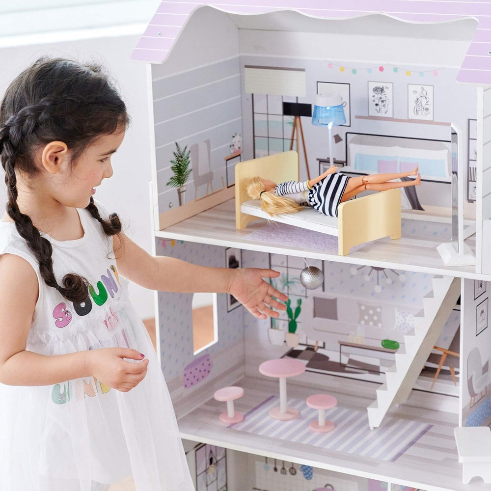 Teamson Kids Maison de poupée géante Olivias Little World avec 16 accessoires de poupée, maison de poupée en bois avec meubles, 3 étages, maison de poupée pour enfants pour poupées de 12 pouces/30 cm, à partir de 3 ans Naty Shop Doll Houses