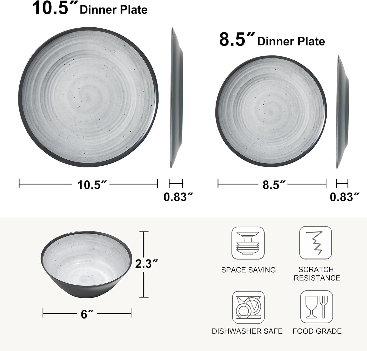 Ensemble de couverts en mélamine, 24 pièces, assiettes de camping pour 4 personnes, couverts d'extérieur et d'intérieur
