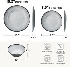 Ensemble de couverts en mélamine, 24 pièces, assiettes de camping pour 4 personnes, couverts d'extérieur et d'intérieur