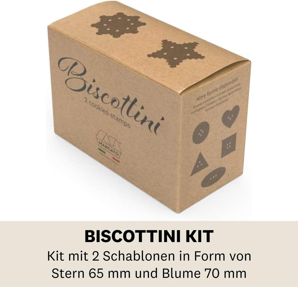 MARCATO Ensemble de moules à raviolis et biscuits, machine à raviolis, moule à biscuits, bois massif et fonte, fabriqué en Italie, forme étoile 65 mm + forme fleur 70 mm