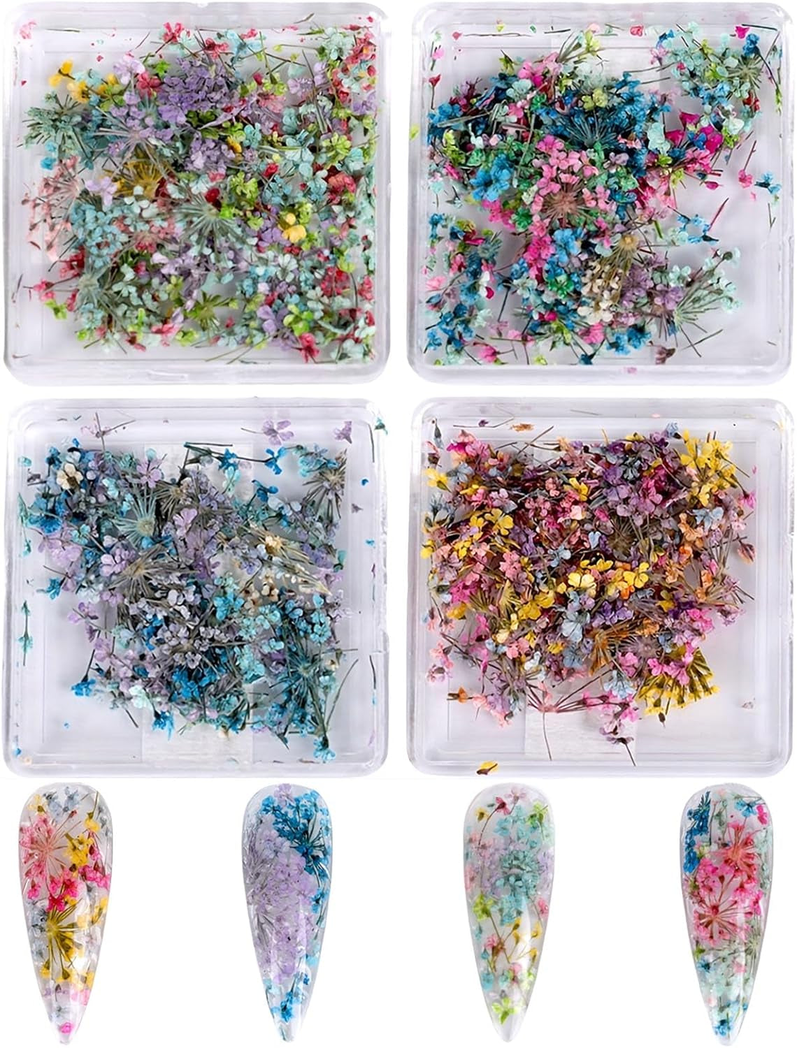 Flori uscate pentru unghii, 8 borcane, flori uscate 3D pentru unghii, autocolante colorate naturale pentru unghii, flori uscate, accesorii pentru unghii pentru decorarea unghiilor, meșteșuguri DIY