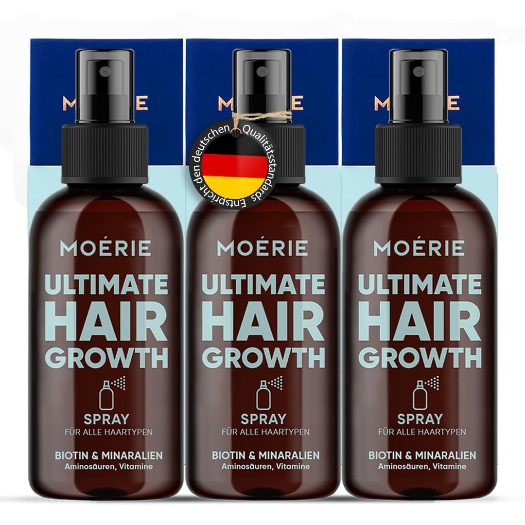 MOÉRIE Spray minéral ultime pour la croissance des cheveux pour des cheveux plus longs, plus épais et plus fournis - avec biotine et caféine - Produits capillaires végétaliens, sans parabène, tous types de cheveux, inverse la perte de cheveux - 2 mois d'approvisionnement de soins capillaires Naty Shop Lot de trois