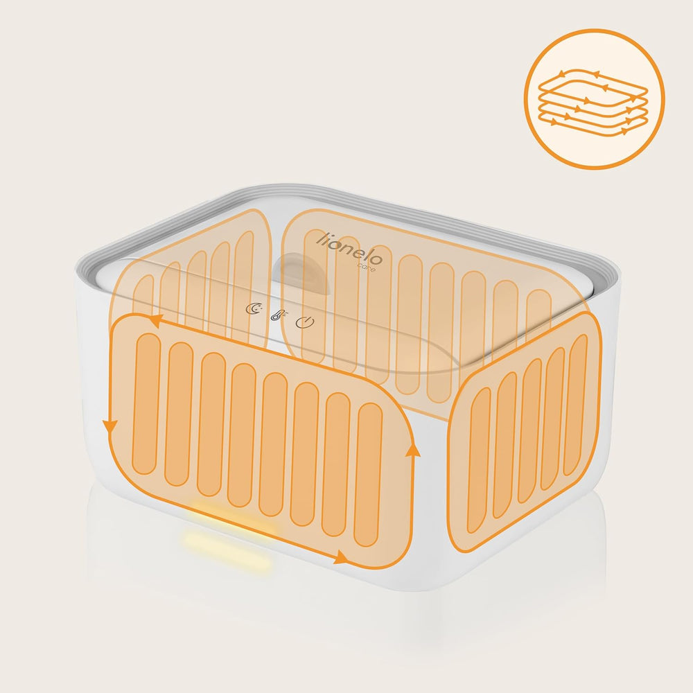 Lionelo BABYBLISS 20W Réchauffeur pour lingettes humides et petites serviettes, 20W pour bébé, veilleuse intégrée, 3 réglages de chaleur, écran tactile, maintient les lingettes humides