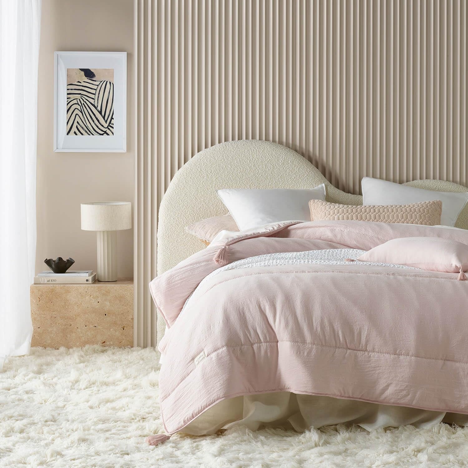 ROOM99 Noemi Couvre-lit élégant en crème 170 X 210 Cm Couvre-lit polyvalent comme couvre-lit ou canapé Jeté pour lit et canapé Style quilt Idéal comme couvre-lit Lits et couvertures Besuche den ROOM99-Store Rose poudré 240X260