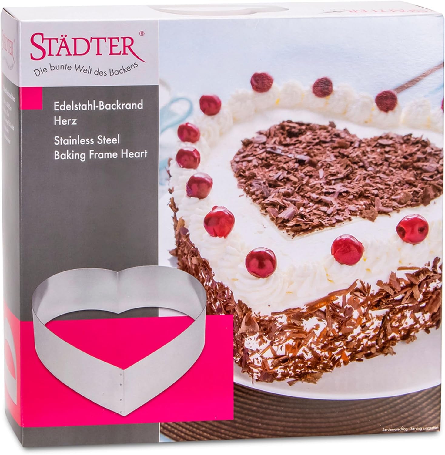 Plaque à pâtisserie en forme de cœur Städter, ø 26 cm, acier inoxydable - résistante à la rouille, qualité professionnelle, idéale pour les gâteaux à la crème, passe au lave-vaisselle, recettes incluses, surface brillante