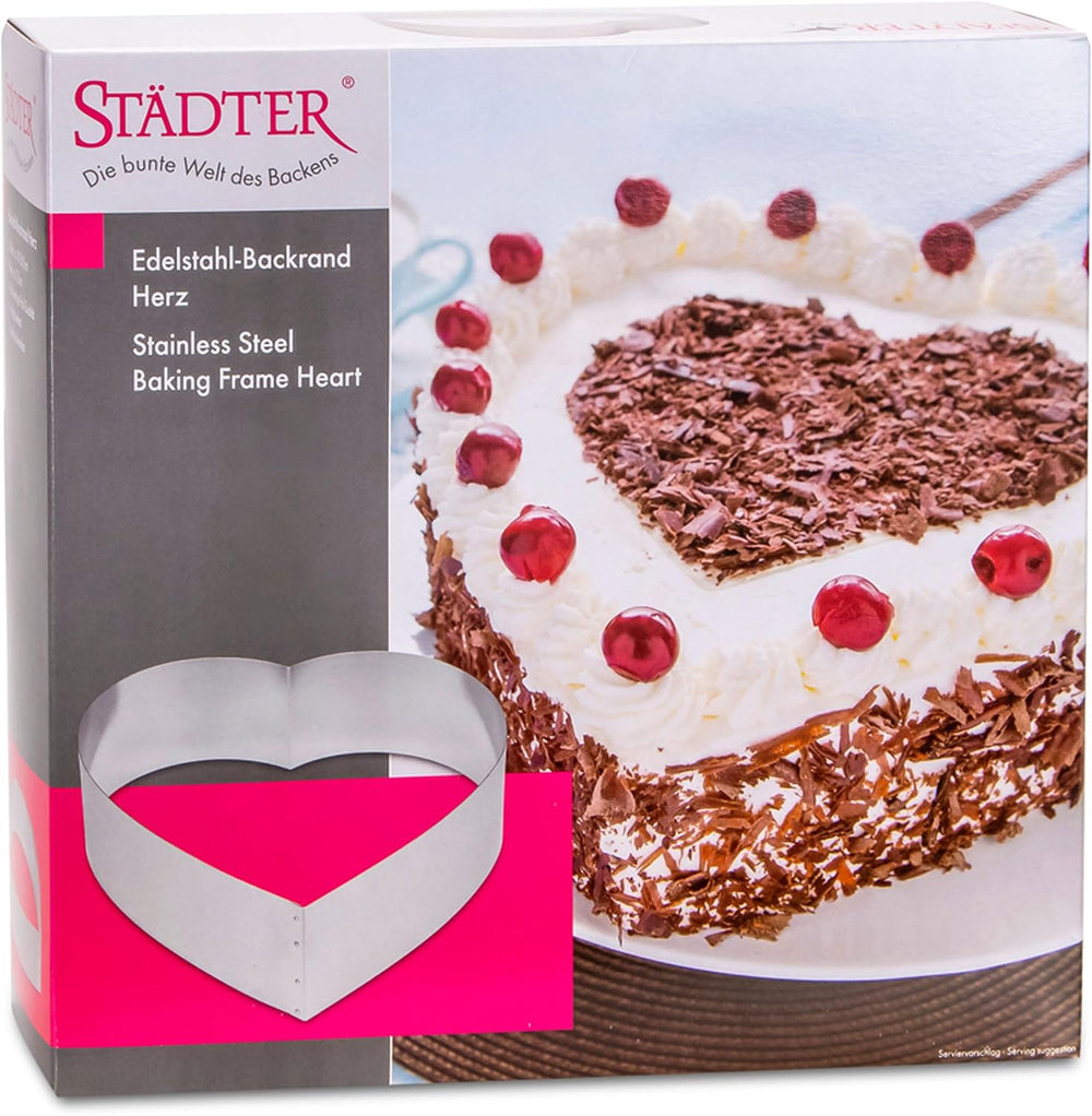 Plaque à pâtisserie en forme de cœur Städter, ø 26 cm, acier inoxydable - résistante à la rouille, qualité professionnelle, idéale pour les gâteaux à la crème, passe au lave-vaisselle, recettes incluses, surface brillante