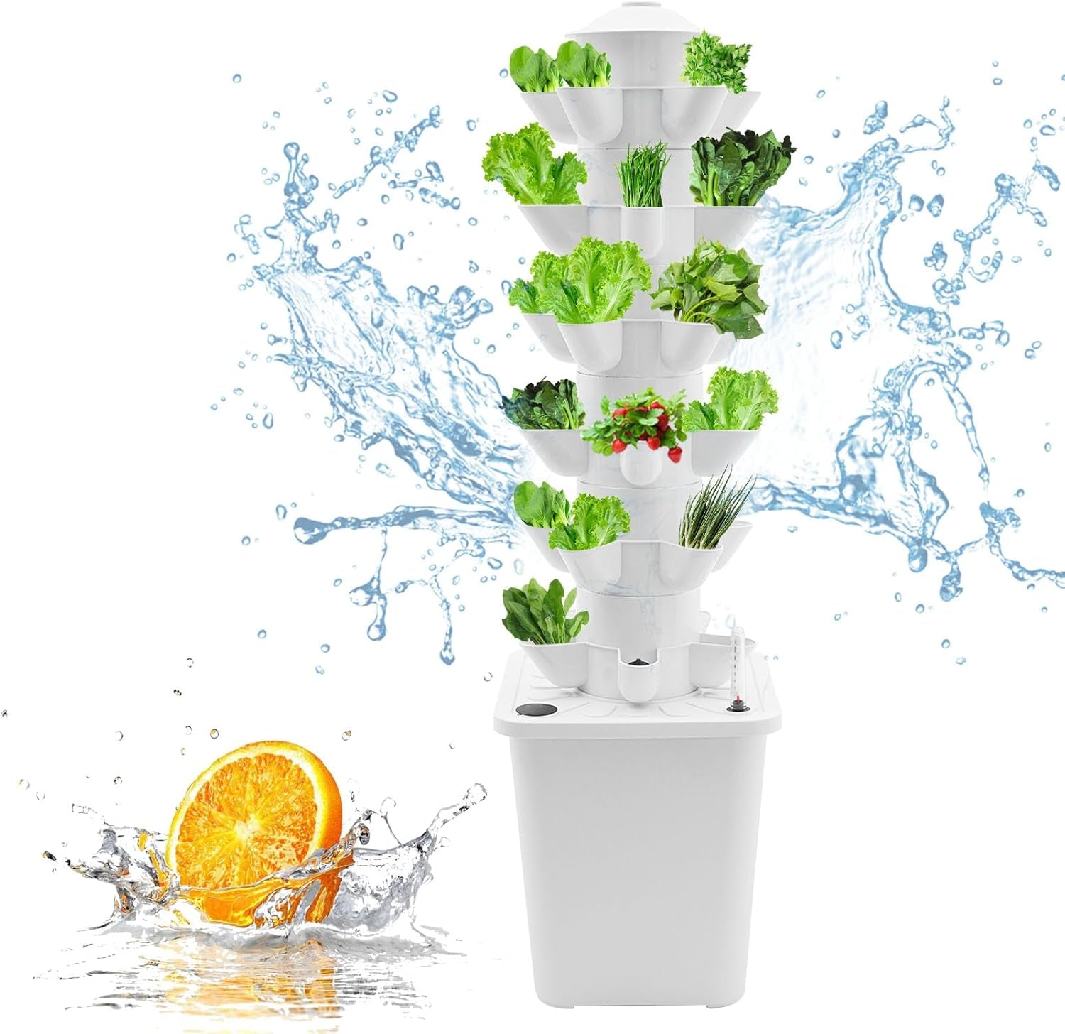 Tour hydroponique de 30 capsules, système de culture hydroponique de jardin, kit de culture hydroponique verticale à 6 niveaux, tour aéroponique avec pompe d'hydratation, adaptateur et lit de semence (gris)