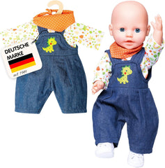 Heless 1115 - Kit d'accessoires pour chiots dans un design dinosaure, 3 pièces avec des pantalons, un t-shirt et un tissu, taille 28 - 35 cm