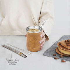 Service à thé Yerba Mate balibetov (tasse à Mate) en acier inoxydable avec bombilla (paille) pour maté, ensemble Yerba Mate facile à nettoyer et très résistant (BOIS)
