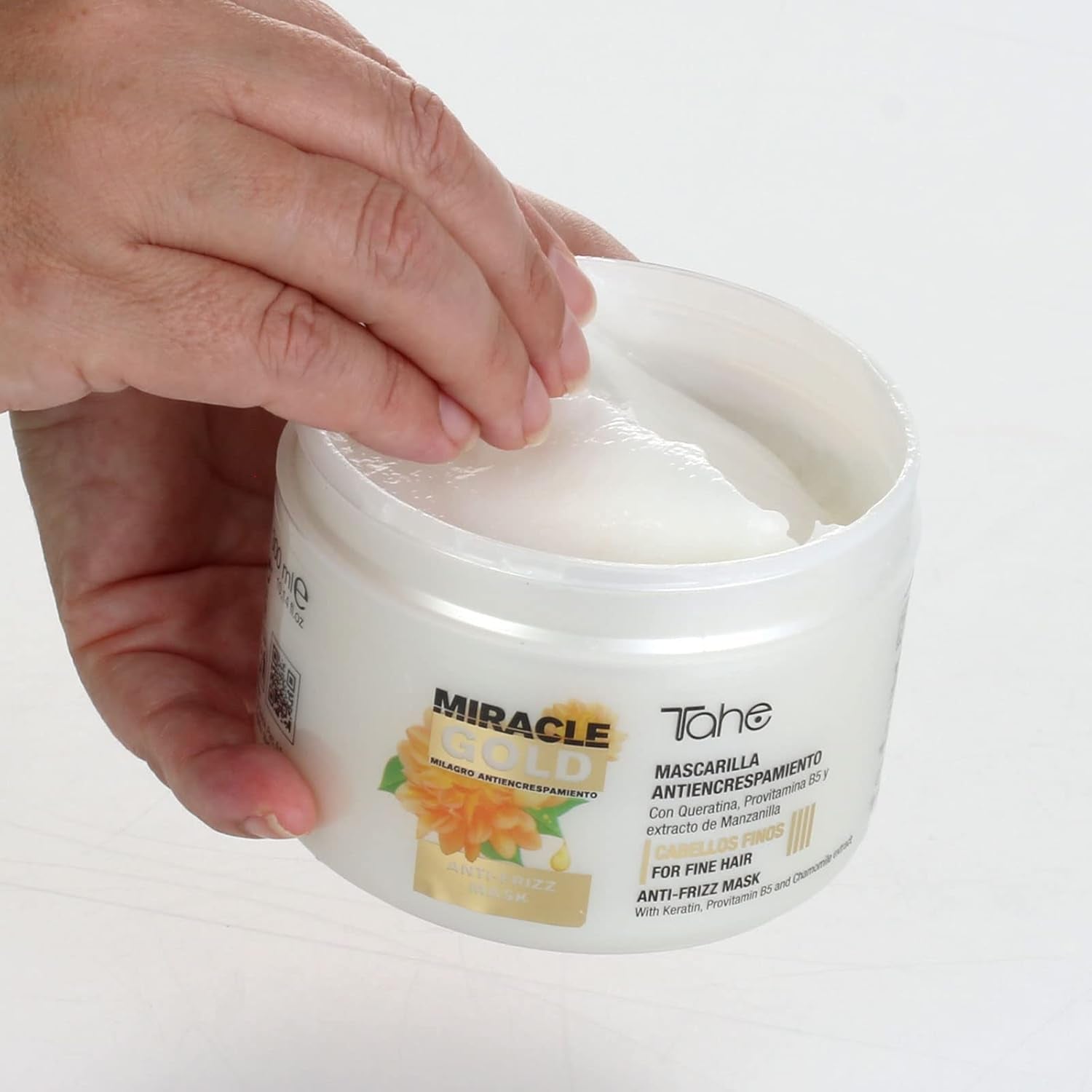 Mască anti-frizz Miracle Gold pentru păr fin cu keratină, provitamina B5 și extract de mușețel, 300 ml Masca de par Naty Shop