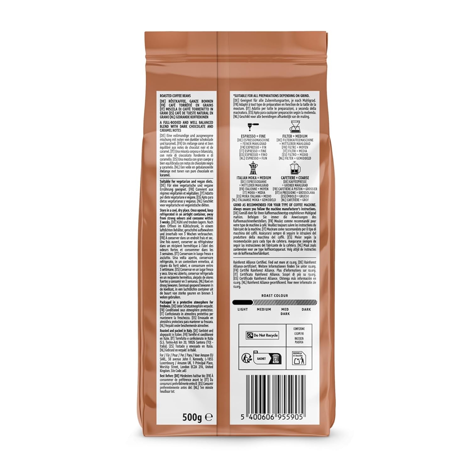 par Amazon Espresso Crema Röstkaffee Ganze Bohnen, 1 kg (2 paquets de 500 g), Rainforest Alliance-Zertifizierung