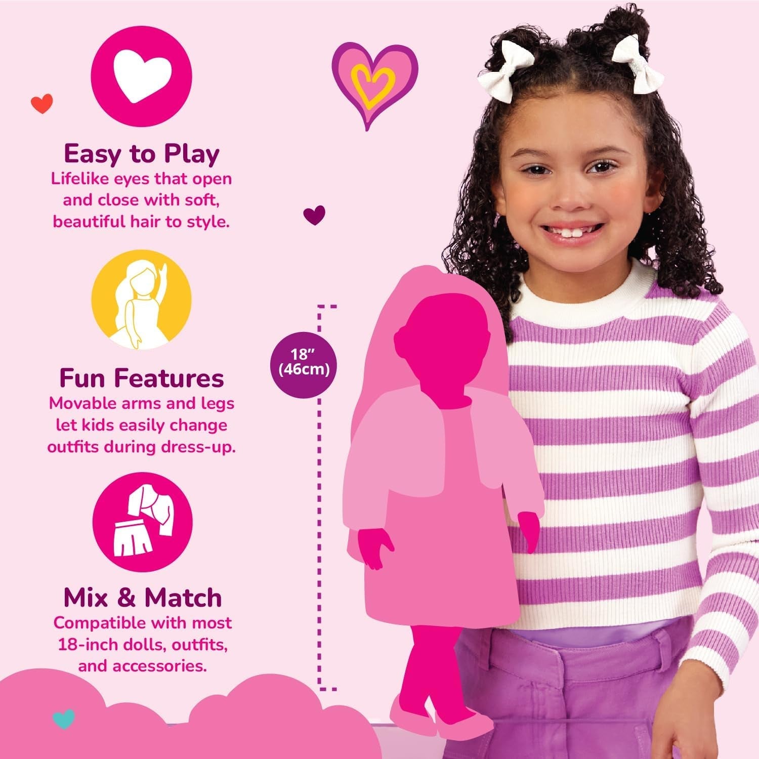 Our Generation - Maria - 46 cm-Puppe - Braune Augen & brünettes Haar - Pyjama-Strampler-Outfit - Elefant Plüschtier - Spielzeug für Kinder ab 3 Jahren