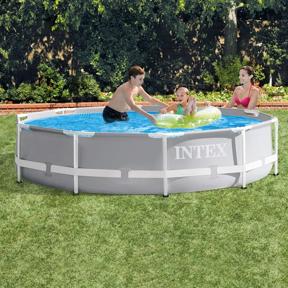Ensemble piscine Prism Rondo Frame - Ø 305 x 76 cm, gris clair et couverture ronde - Ø 305 cm - Pour cadre métal et Prism