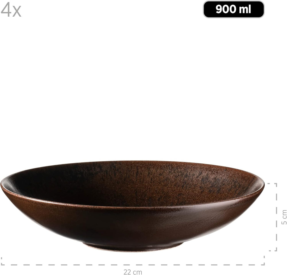 MÄSER Service de table 12 pièces en bronze métallisé pour 4 personnes avec vernis élégant et brillant, ensemble d'assiettes à dîner, assiette à dîner et assiette à dessert en céramique de haute qualité, grès, marron