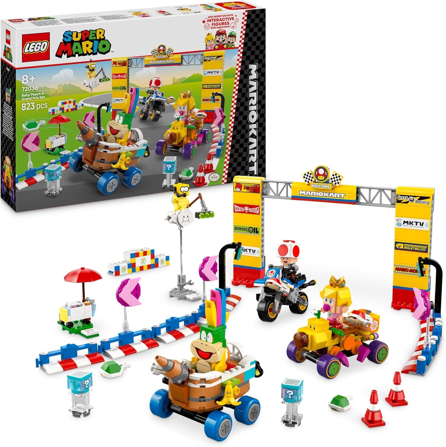 LEGO Super Mario : Mario Kart – Ensemble de garage de Toad, jouet mécanique Nintendo avec 2 figurines de personnage de crapaud bleu pour un jeu indépendant, cadeau d'anniversaire pour garçons, filles et joueurs âgés de 8 ans et plus 72035