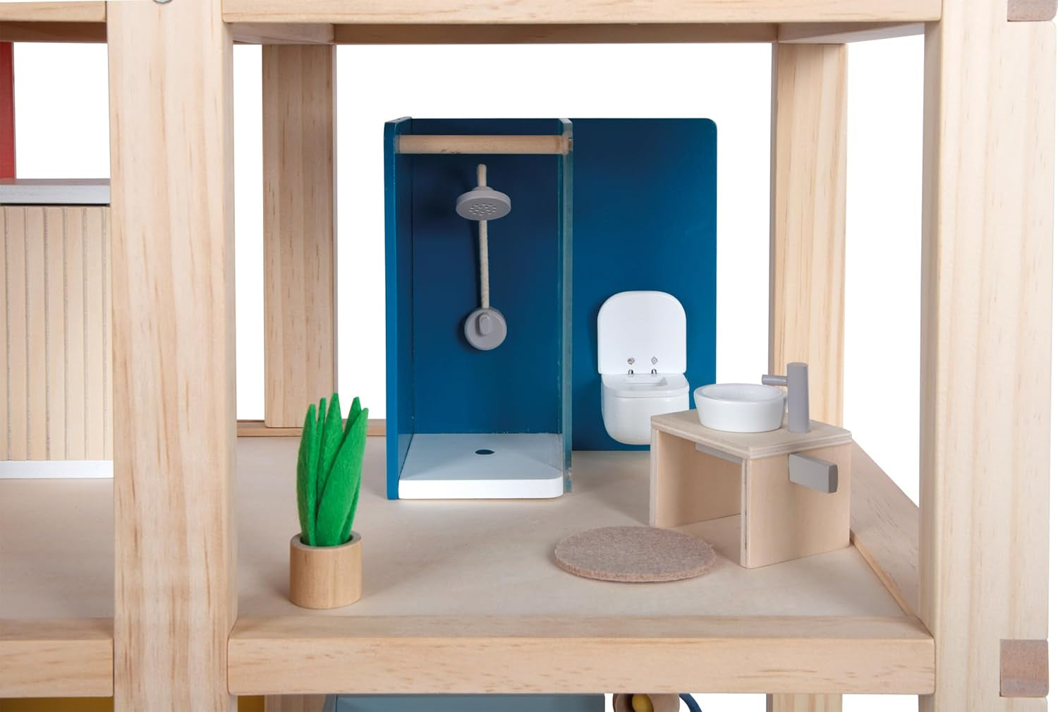 Small Foot Maison de poupée en bois de couleur naturelle – Toit-terrasse à 3 niveaux et ensemble de meubles de 51 pièces encourage le jeu créatif, convient aux enfants de 3 ans et plus, 12541