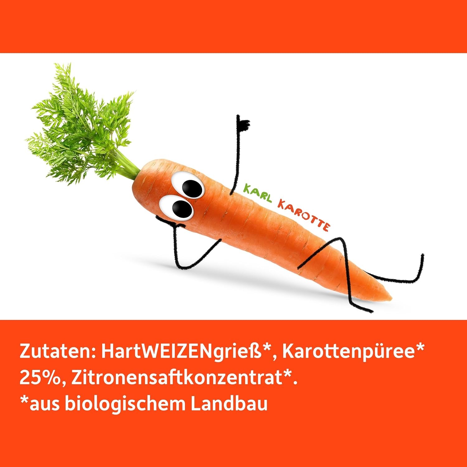 Freche Freunde Nouilles aux Légumes Bio 'Carotte' 25% de Contenu Végétalien Vegan 6 Pack (6 x 300g)