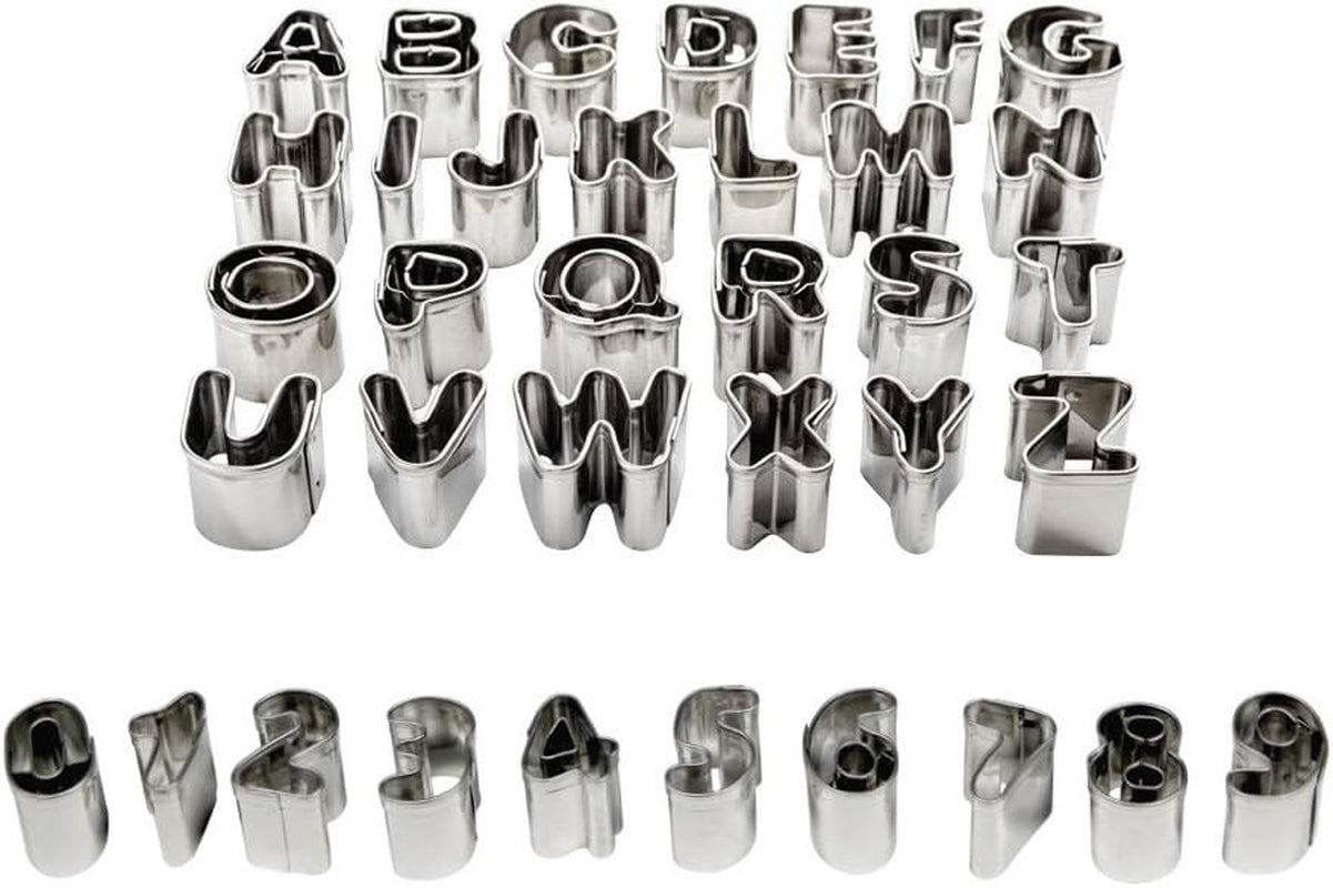 AN360 Assortiment d'emporte-pièces alphabet et chiffres en acier inoxydable 36 pièces en acier inoxydable argenté CM 2 x 2 x 2 cm 1 pièce