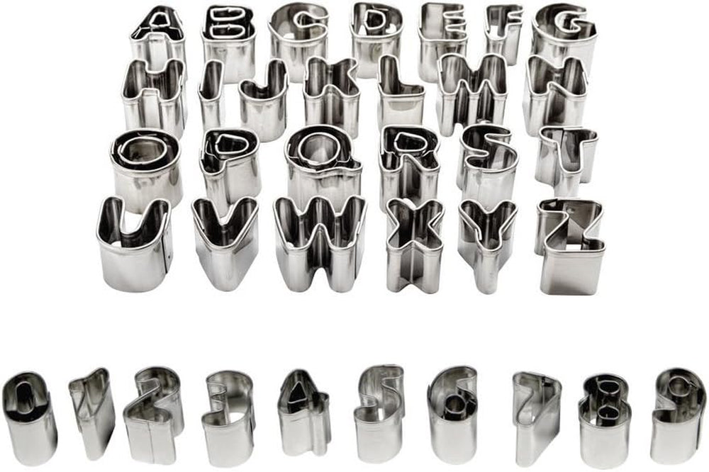 AN360 Assortiment d'emporte-pièces alphabet et chiffres en acier inoxydable 36 pièces en acier inoxydable argenté CM 2 x 2 x 2 cm 1 pièce