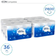 Kleenex Standard Roll 8441 Papier toilette – Papier toilette 2 épaisseurs – 6 paquets de 6 rouleaux x 600 feuilles chacun, blanc (36 rouleaux/21 600 feuilles au total)