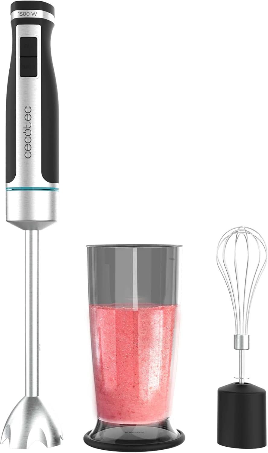 Cecotec Batteur à main Powergear 1500 - Klingen Aus Titanium Beschichtung, 21 Geschwindigkeitsstufen, 1500 W, Inklusiv Glas Mit Deckel. (Noir et Edelstahl, XL) Cuisine Naty Shop 2 Zubehörteile