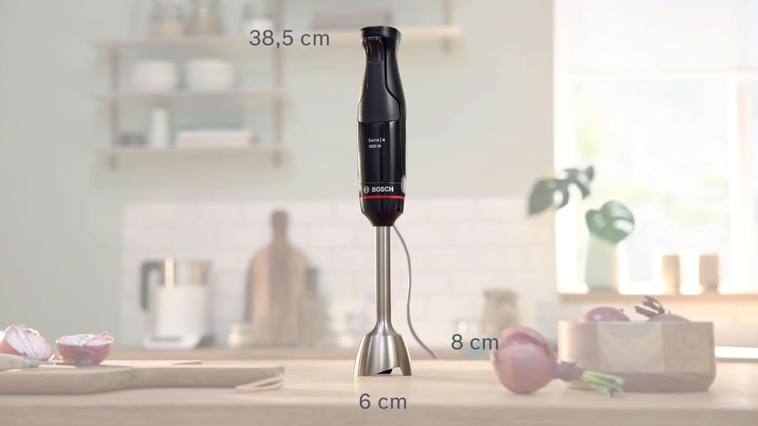 Bosch Batteur sur socle Ergomaster Serie 4, 1000 Watt, Edelstahl-Mixstab, Zerkleinerer, Mix-/Messbecher, Schwarz Kitchen Naty Shop