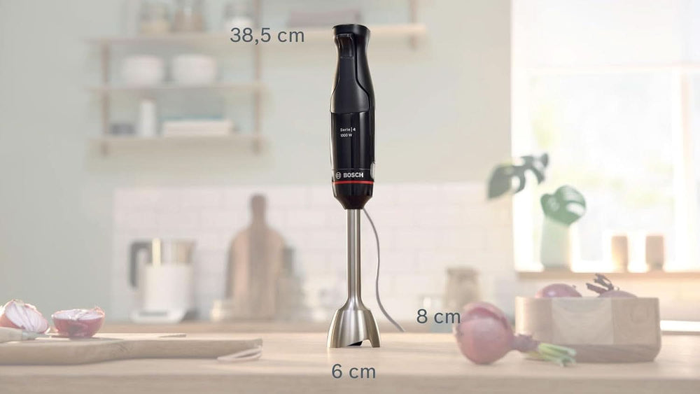 Bosch Batteur sur socle Ergomaster Serie 4, 1000 Watt, Edelstahl-Mixstab, Zerkleinerer, Mix-/Messbecher, Schwarz Kitchen Naty Shop