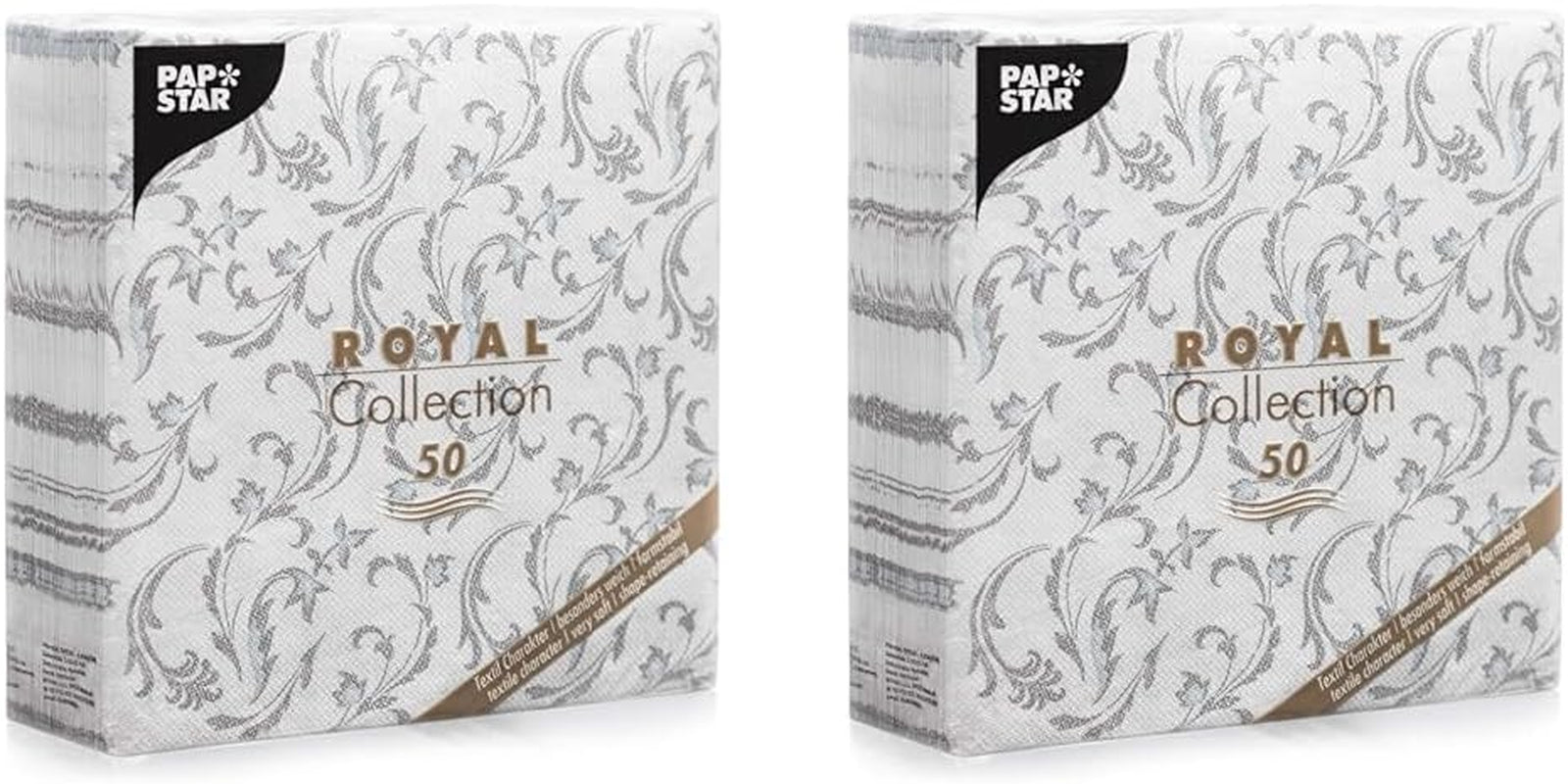 Papstar, 50 serviettes "Collection ROYAL" pli 1/4 40 Cm X 40 Cm gris "Damascato", #85005
