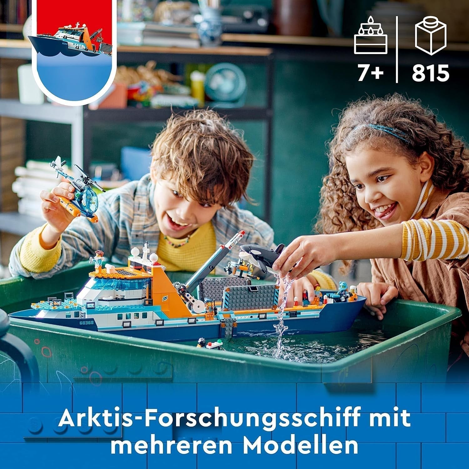 Navire de recherche arctique LEGO City, grand bateau jouet flottant avec hélicoptère, bateau gonflable, sous-marin Rov, épave viking, 7 figurines et figurine d'orque, cadeau pour les enfants à partir de 7 ans 60368 Ensembles de construction Besuche den LEGO-Store
