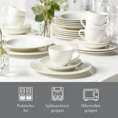 vivo - Villeroy & Boch Group - Service de table Basic White 30 pièces, lavable au lave-vaisselle et au micro-ondes, Service de table blanc, Service à café, Céramique, Assiettes, Tasses, Porcelaine Premium