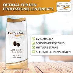 Coffeefair Cafe Creme Kaffeebohnen in Barista Qualität - 1kg pour Kaffeevollautomaten, Mischbohne for Kaffee ou Espresso verwendbar, schonende Trommelröstung