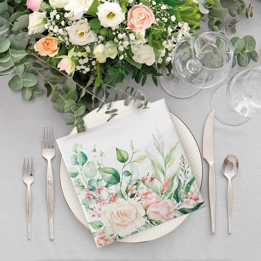 PAW - Serviettes 3 Épis (33 X 33 Cm) I 20 Pièces I Parfaites pour les Anniversaires, Fêtes, Mariages, Communions et Fêtes I Serviettes en Papier Colorées - Fleurs, Roses I Couleur : Moments Floraux (Pack de 2)