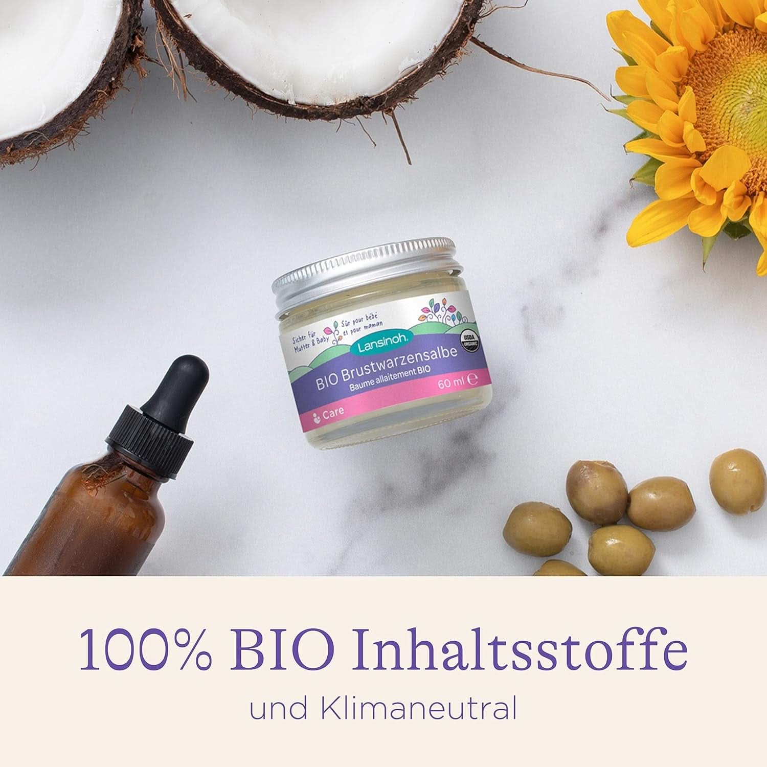 Lansinoh BIO Brustwarzensalbe, 60 Ml - Natürliche Pflege Empfindlicher Brustwarzen Und Trockener Haut - Klimaneutral Accessoires Alimentation et Allaitement Baby Naty Shop