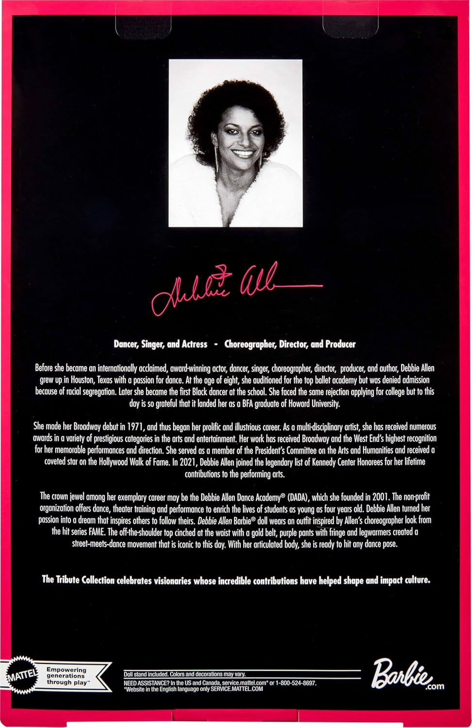 Barbie Signature Debbie Allen Tribute Collection Poupée en haut à épaules dénudées, ceinture dorée et pantalon et leggings à franges violets, JBJ24