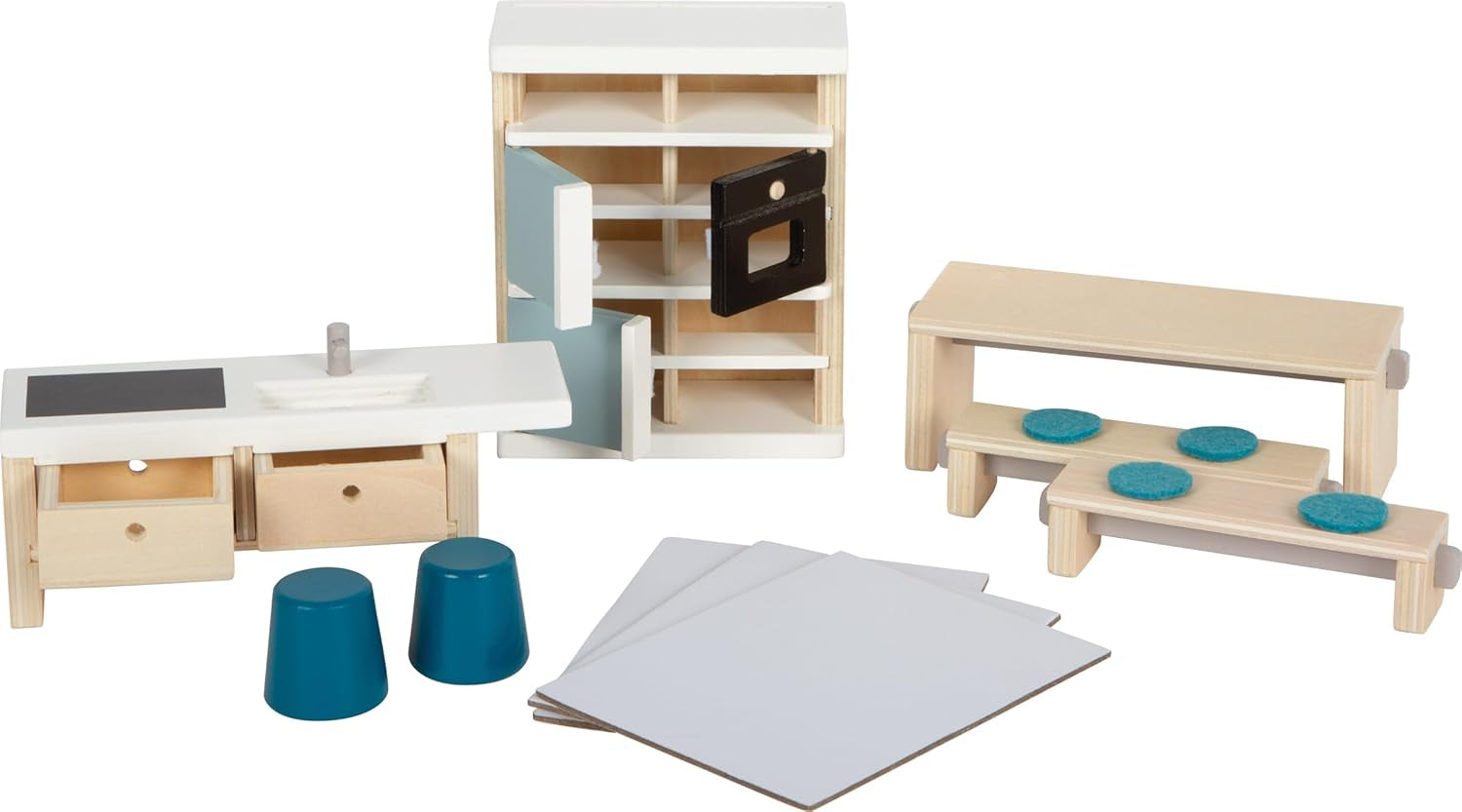 Maison de poupée en bois de couleur naturelle Small Foot - 3 étages avec toit-terrasse et ensemble de meubles de 51 pièces encourage le jeu créatif, convient aux enfants de 3 ans et plus 12541 Naty Shop Maisons de poupées