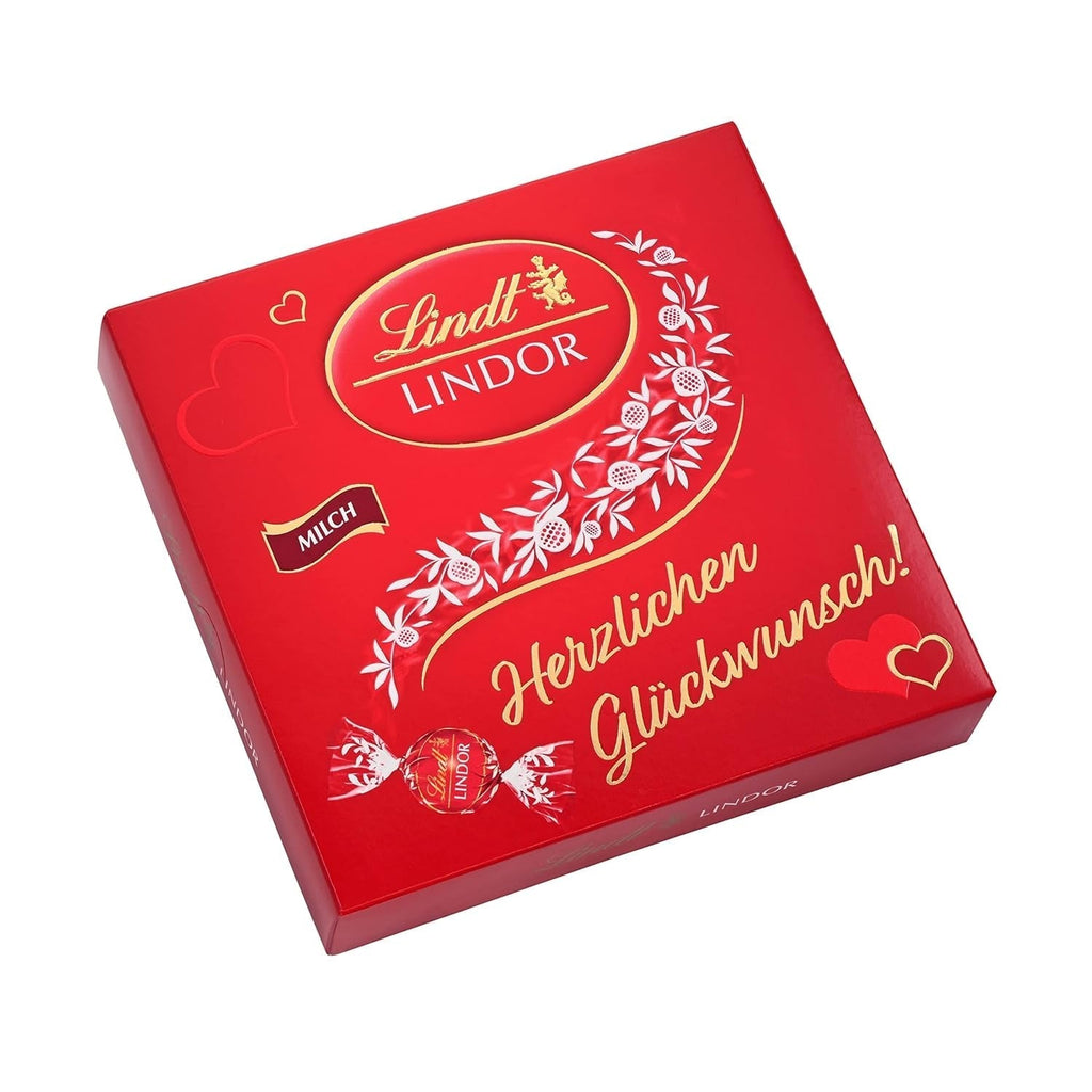 Lindt Chocolate LINDOR Mixture Silver, 26 sfere din ciocolata cu umpluturi diverse, 325 grame Bomboane de Ciocolata Naty Shop Ciocolata cu lapte - cutie mesaj (187 grame)