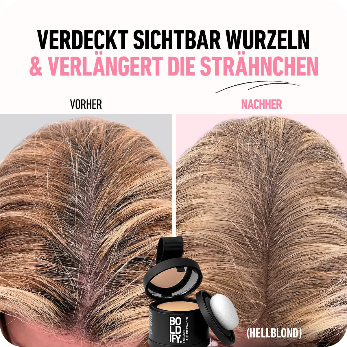 BOLDIFY Root Powder 4g - Correcteur de cheveux épaississant pour femmes et hommes 48h Couverture grise Maquillage capillaire imperméable pour dissimuler les racines (Noir) Naty Shop Coloration Capillaire