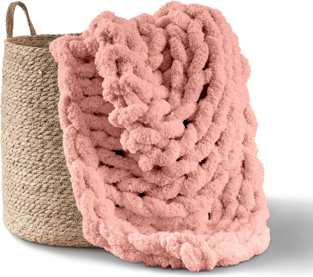 Couverture tricotée épaisse, jeté, 100% tricoté à la main avec du fil chenille géant (127 X 152,4 Cm, gris lilas) Lits et couvertures Adyrescia Shell rose 50 "X60"