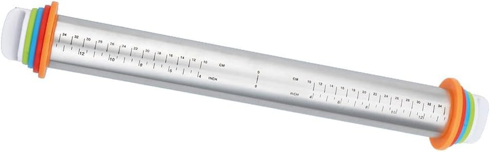 Maximex Teigrolle mit Abstandhalter EDELSTAHL - Edelstahl-Ausroller mit aufsteckbaren Abstandsscheiben, Edelstahl rostfrei, 4,5-6,5 x 43 x 4,5-6,5 cm, Argent mat