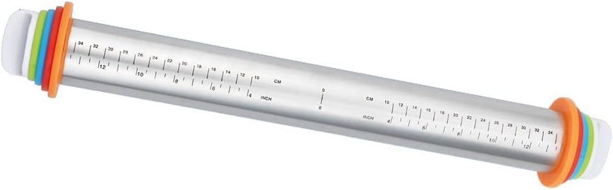 Maximex Teigrolle mit Abstandhalter EDELSTAHL - Edelstahl-Ausroller mit aufsteckbaren Abstandsscheiben, Edelstahl rostfrei, 4,5-6,5 x 43 x 4,5-6,5 cm, Argent mat