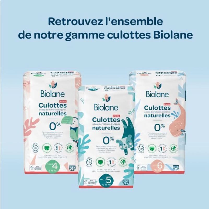 BIOLANE - Couche culotte - Taille 6 (16 + kg) - Pas de fuite pendant 12 heures - Forfait 1 mois - 108 Couches - Ecologique Mère et Enfant Naty Shop