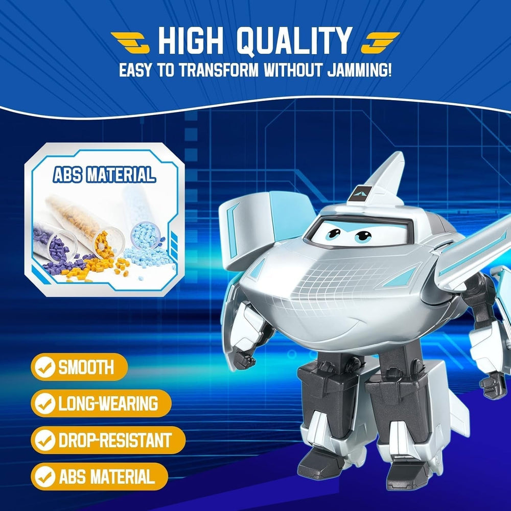 Avion de transformation Super Wings, voyageur suralimenté, env. Figurine de jeu pour grands enfants de 12,7 cm, jouet avion et robot pour garçons et filles de plus de 3 ans, figurines d'action en argent Naty Shop