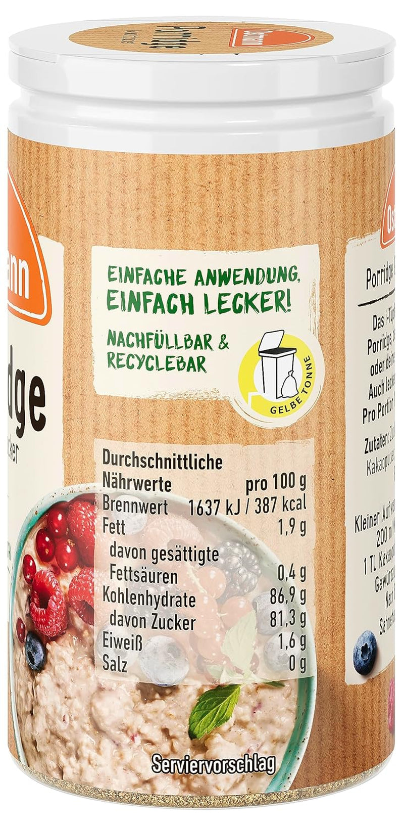 Ostmann Gewürze – Porridge Gewürzzucker, Aromatischer Mix Mit Zimt & Kakao, Zum Würzen Von Oatmeal, Milchreis Und Anderen Süßen Spezialitäten, Vegan, 60 G (Verpackungsdesign Kann Abweichen) Cereale Naty Shop