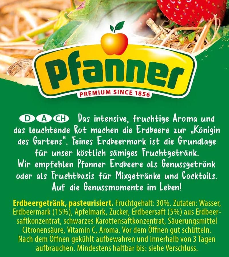 Pfanner Fraise Fruit Nectar (8 X 1 Litre) - 30% de Fruits - Strawberry Drink Naty Shop
