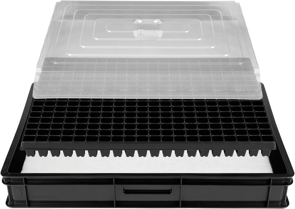 Système de propagation GW-285 composé d'un bac à eau professionnel GW657, d'un tapis capillaire assorti (absorption d'eau 3 L par m²) et d'un plateau à pots avec 285 pots (23x23 mm, hauteur 54 mm) en taille européenne (600x400 mm)
