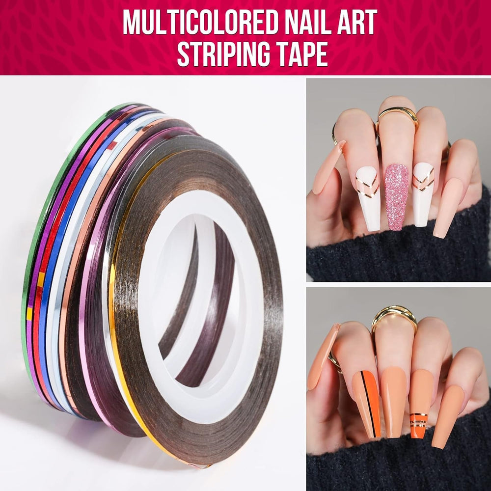 FANDAMEI Nail Art Brush Set, 15 pièces de pinceaux pour pinceaux à ongles en gel, 5 pièces de stylos à points, 10 rouleaux de pinceaux à bandes, des pinceaux à strass, des paillettes ultra fines pour vernis à ongles