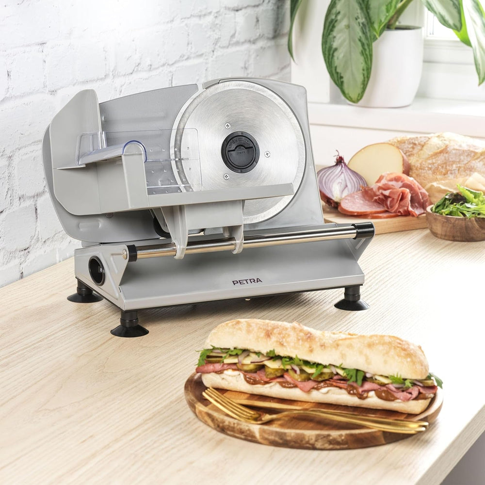 Petra PT4636VDE Feliator electric multifuncțional, grosime de tăiere 1-15Mm, 3 lame din oțel inoxidabil netede Rasnite si Feliatoare Naty Shop