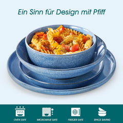 Ensemble de cuisine pour 6 personnes, vancasso ANYA Blau Teller Set Modern 24 teilig, Tafelservice mit Speiseteller, Suppenteller, Desserttellern, Schüsseln, Geschirr Set Spülmaschinen et Mikrowellenfest
