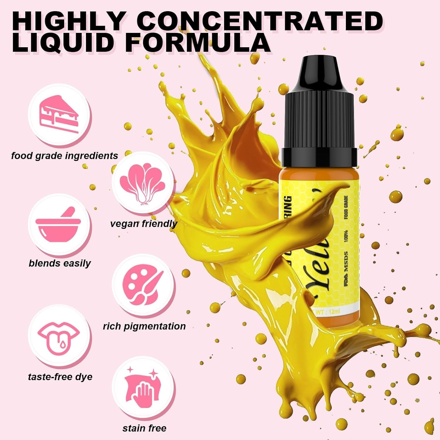 Colorant alimentar - Set de 7 coloranți alimentari de 12 ml pentru copt torturi - Colorant alimentar vibrant pentru decorarea torturilor, slime DIY, realizarea de slime