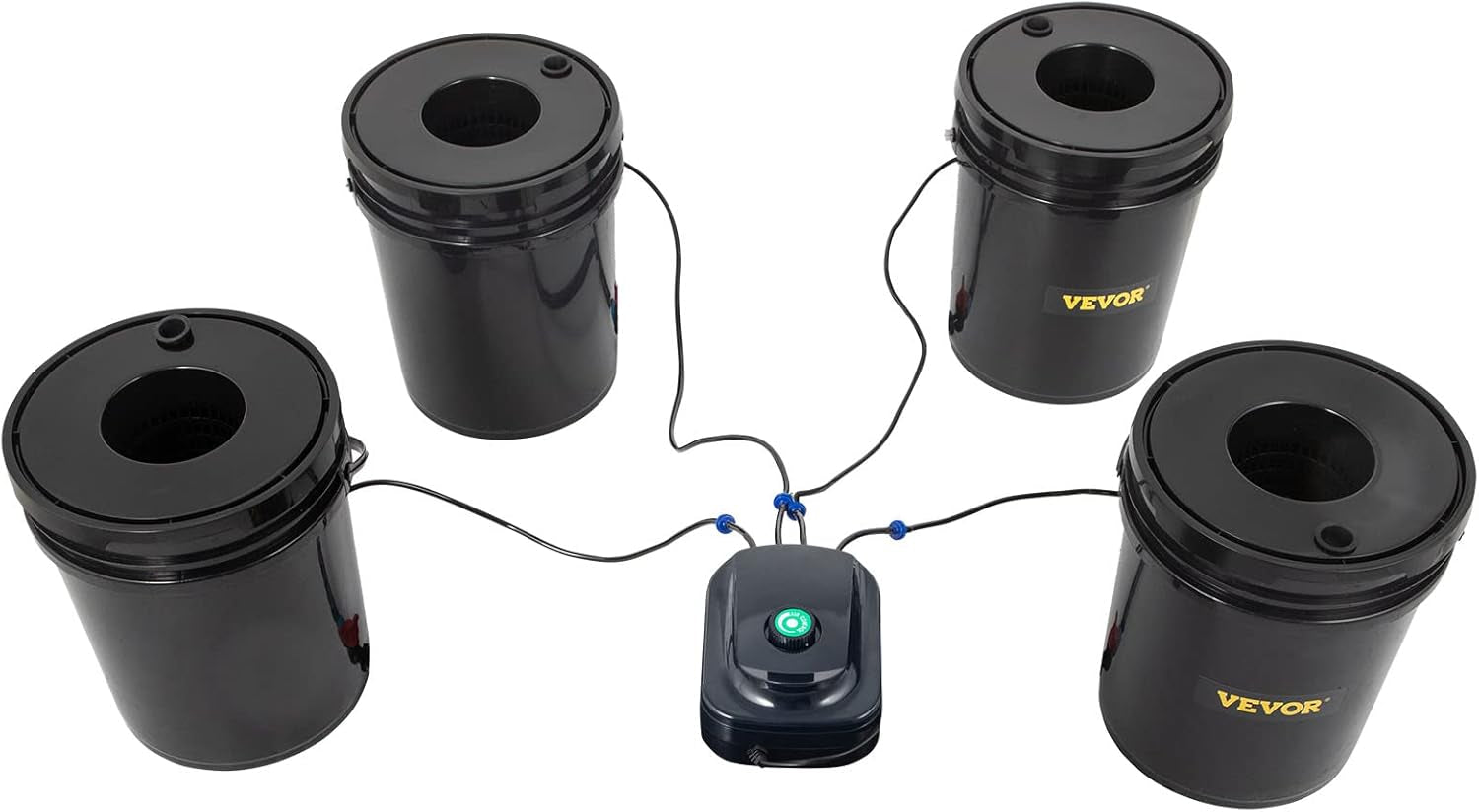 VEVOR DWC Système de culture hydroponique, systèmes de culture hydroponique, culture en eau profonde 4 seaux de 20 litres, système DWC avec pompe à air, pierres à air et indicateur de niveau d'eau pour légumes à feuilles